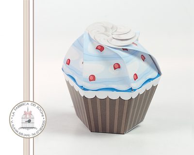 Scatolina Cupcake Celeste con Ciliegie