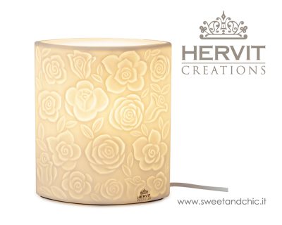Hervit - Lampada Porcellana Rilievo Rose Biscuit Piccola