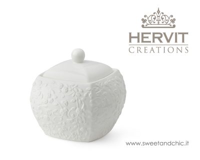 Hervit - Contenitore Square Piccolo con Roselline in Rilievo in Porcellana Bianca