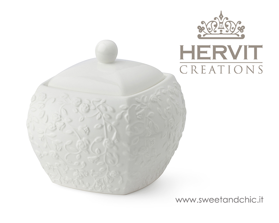 Hervit Contenitore Square Grande Con Roselline In Rilievo In Porcellana Bianca Sweet And Chic