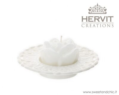 Hervit - Piattino Porcellana traforata con candela bianca