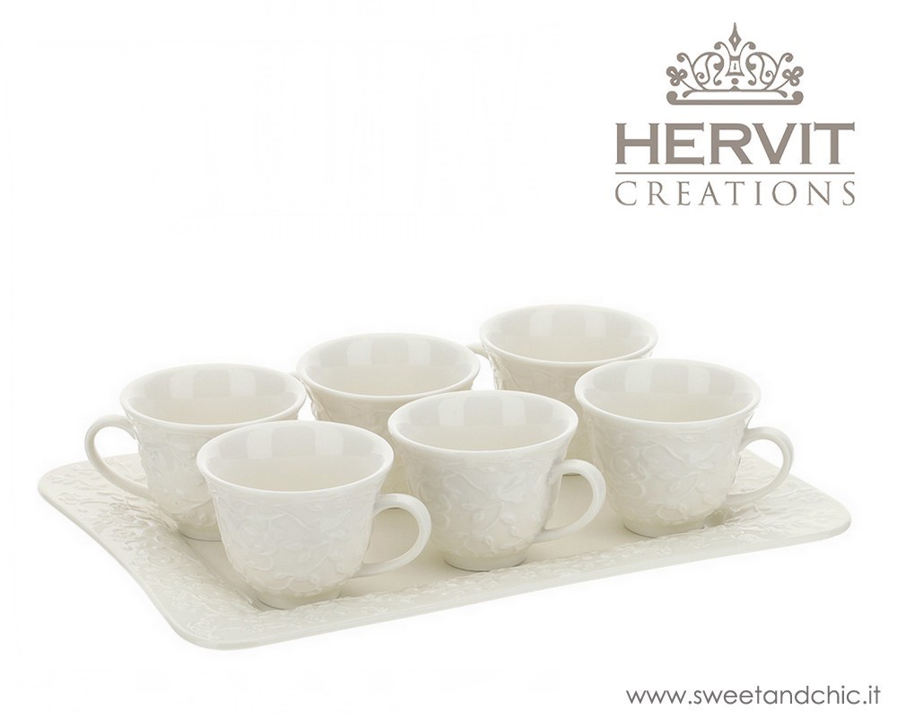 Hervit - Set Vassoio con 6 Tazzine caffè con Roselline in Rilievo in  Porcellana Bianca | Sweet and Chic