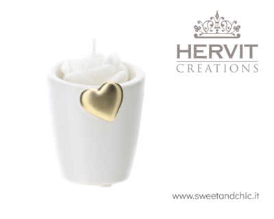 Hervit - Portacandela in gres bianco con cuore oro