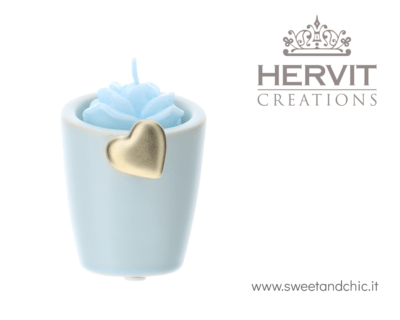 Hervit - Portacandela in gres celeste con cuore oro