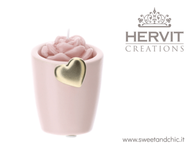 Hervit – Portacandela in gres rosa con cuore oro