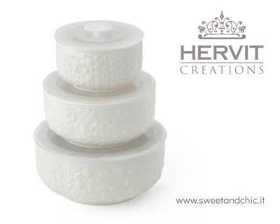 Hervit – Set 3 contenitori in Porcellana bianca Romance
