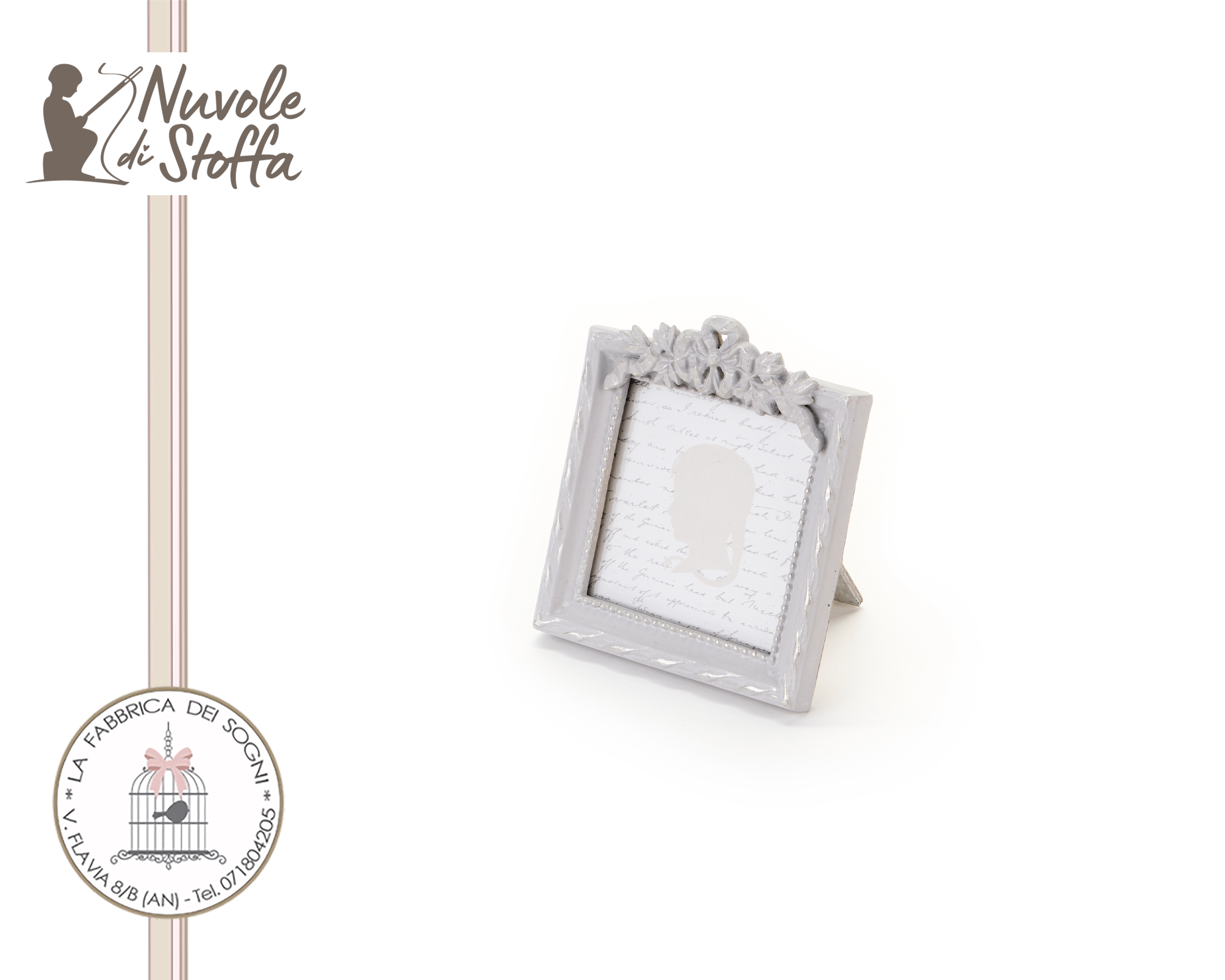 nuvole di stoffa cornice resina grigia fiocco quadrata