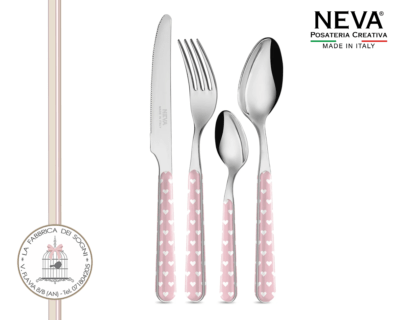 Neva Posate – Set 24 Posate Acciaio Inossidabile Cuoricini Rosa