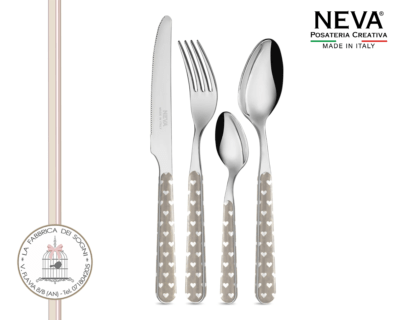 Neva Posate – Set 24 Posate Acciaio Inossidabile Cuoricini Tortora