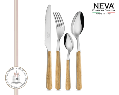 Neva Posate - Set 24 Posate Acciaio Inossidabile Legno di Pino