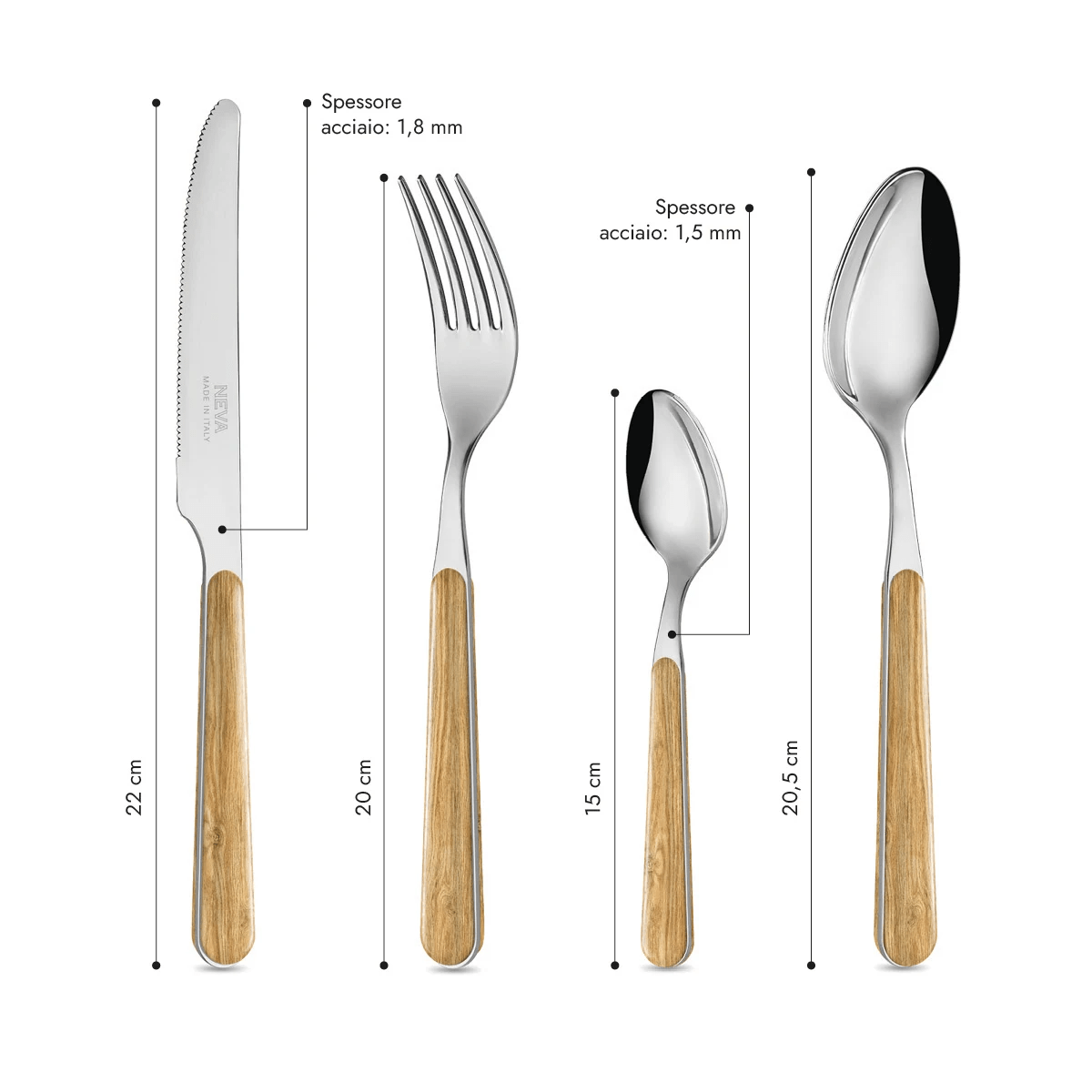 Neva Posate - Set 24 Posate Acciaio Inossidabile Legno