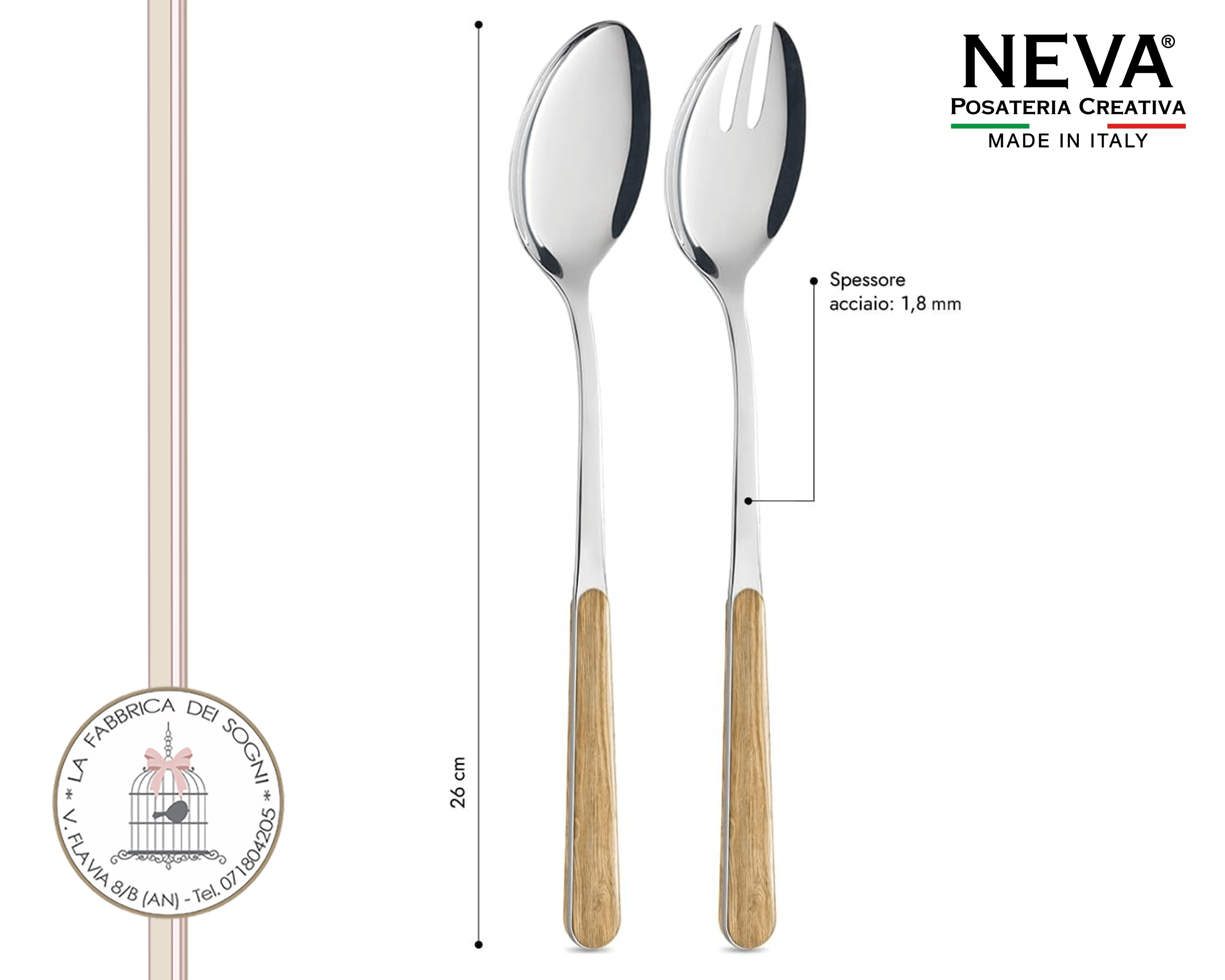 Neva Posate – Set Posate da Insalata Legno di Pino