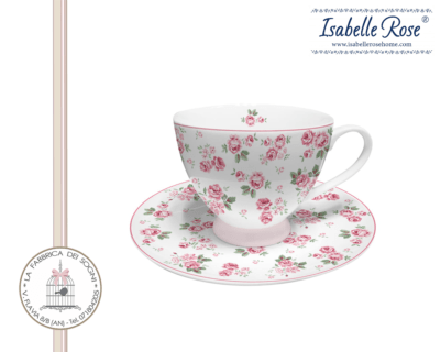 Tazza con piattino in porcellana con rose della linea Lucy di Isabelle Rose