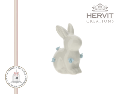 Hervit – Coniglio in porcellana con fiori celesti