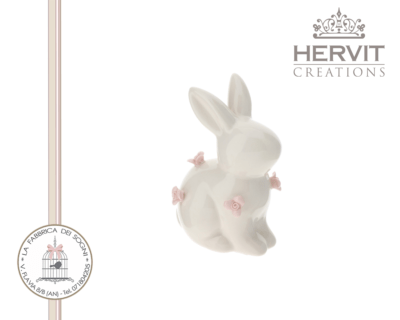 Hervit - Coniglio in porcellana con fiori rosa