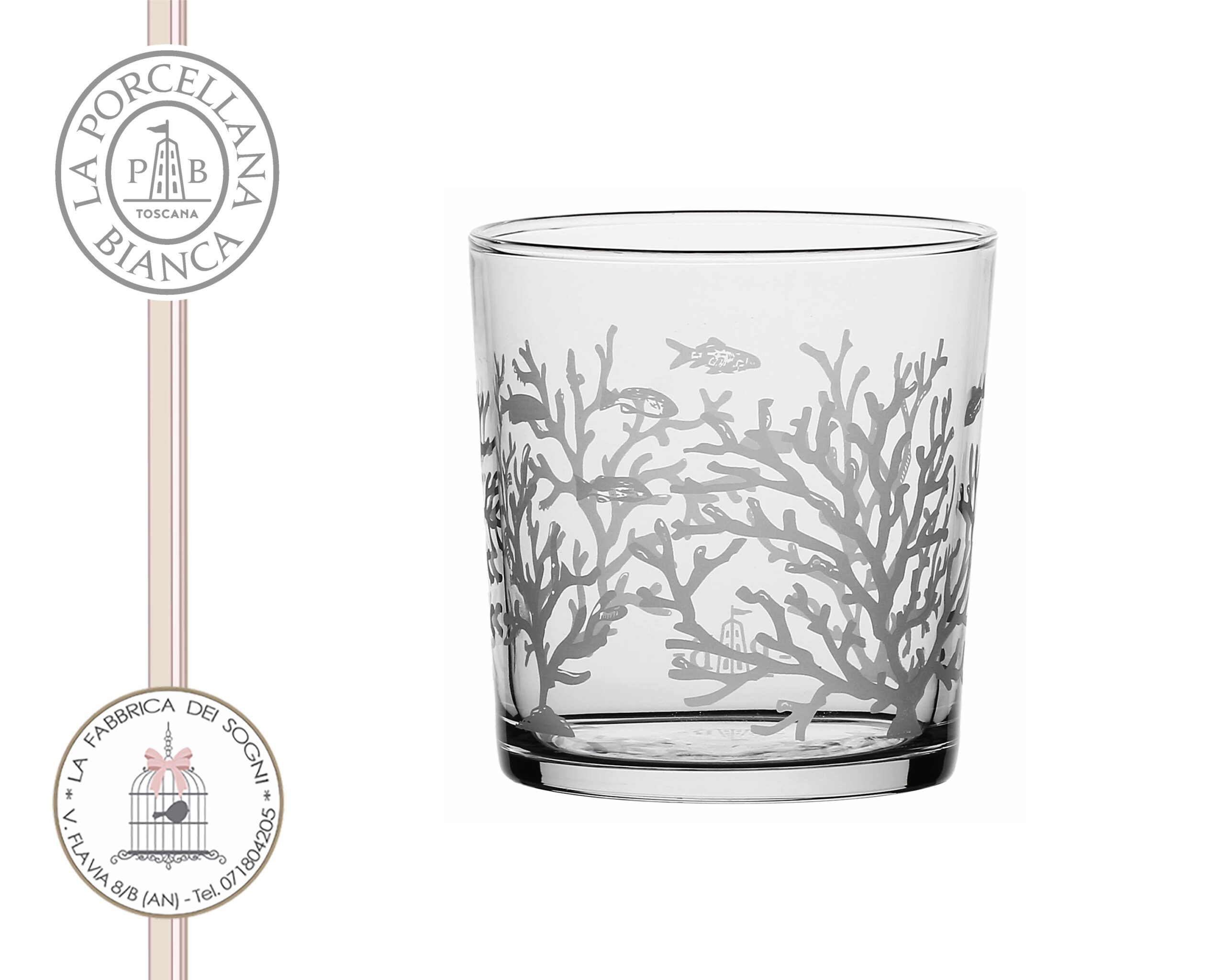 la porcellana bianca bicchiere babila coralli pesci scaled