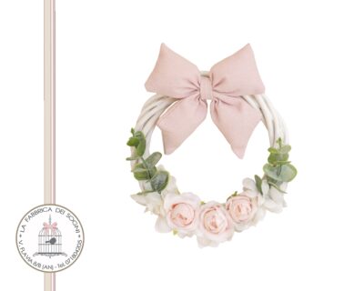 Ghirlanda Primaverile Shabby Chic piccola con fiocco Rosa
