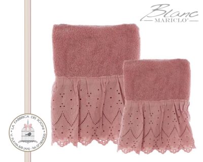 Blanc Mariclo – Coppia Asciugamani Pizzo Sangallo Rosa
