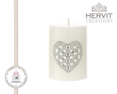 Hervit - Candela laccata Bianca con Cuore di Strass