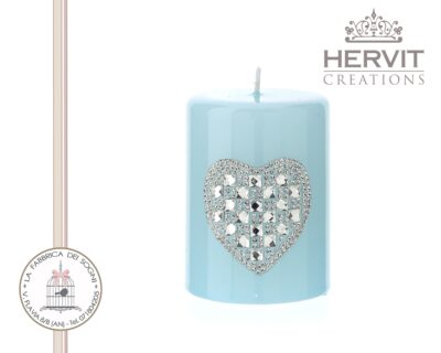 Hervit – Candela laccata Celeste con Cuore di Strass