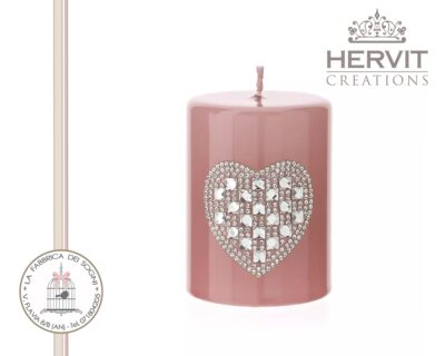 Hervit – Candela laccata Rosa con Cuore di Strass