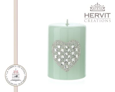 Hervit – Candela laccata Verde con Cuore di Strass